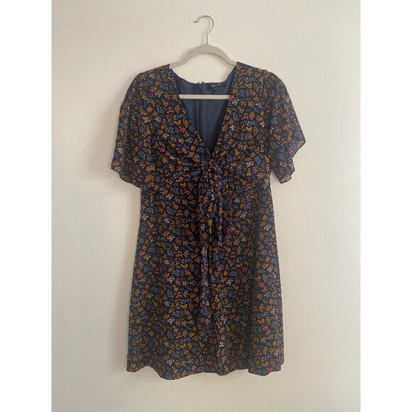 Madewell Dresses & Skirts - Madewell Women’s Floral Tie-Front Dress Size 10 Navy/Multicolor Polyester